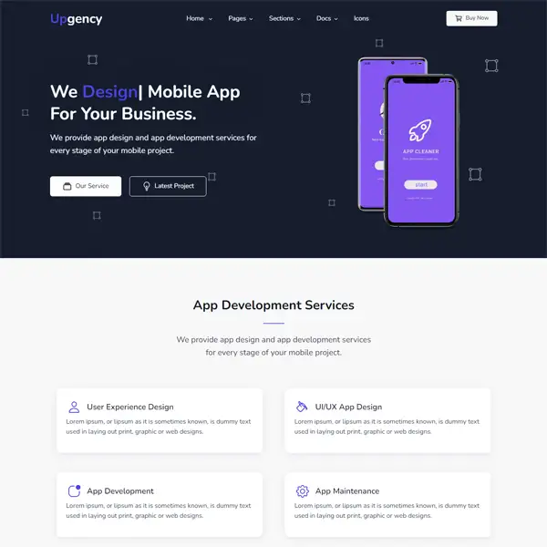 Bootstrap template Mobile app agency